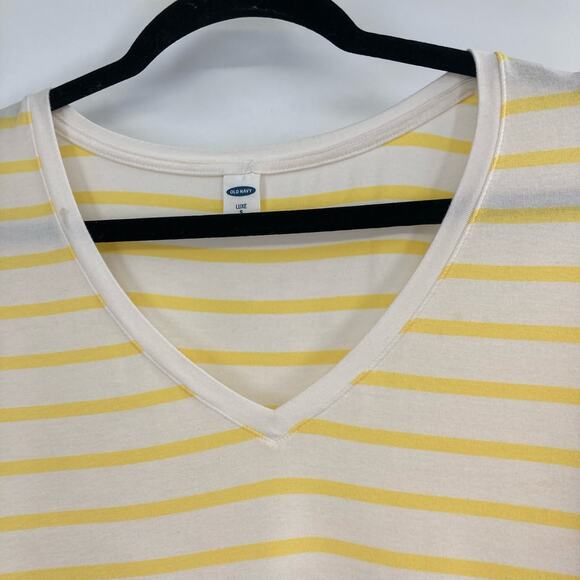 Old Navy Luxe V Neck Jersey Stretch Tee Striped Yellow White Small - Picture 3 of 9
